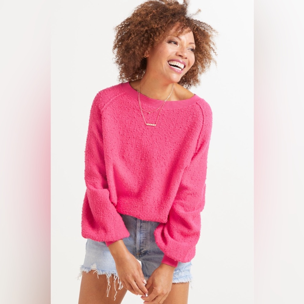 Free People Found My Friend Pullover Hot Pink Boucle Sweater Small